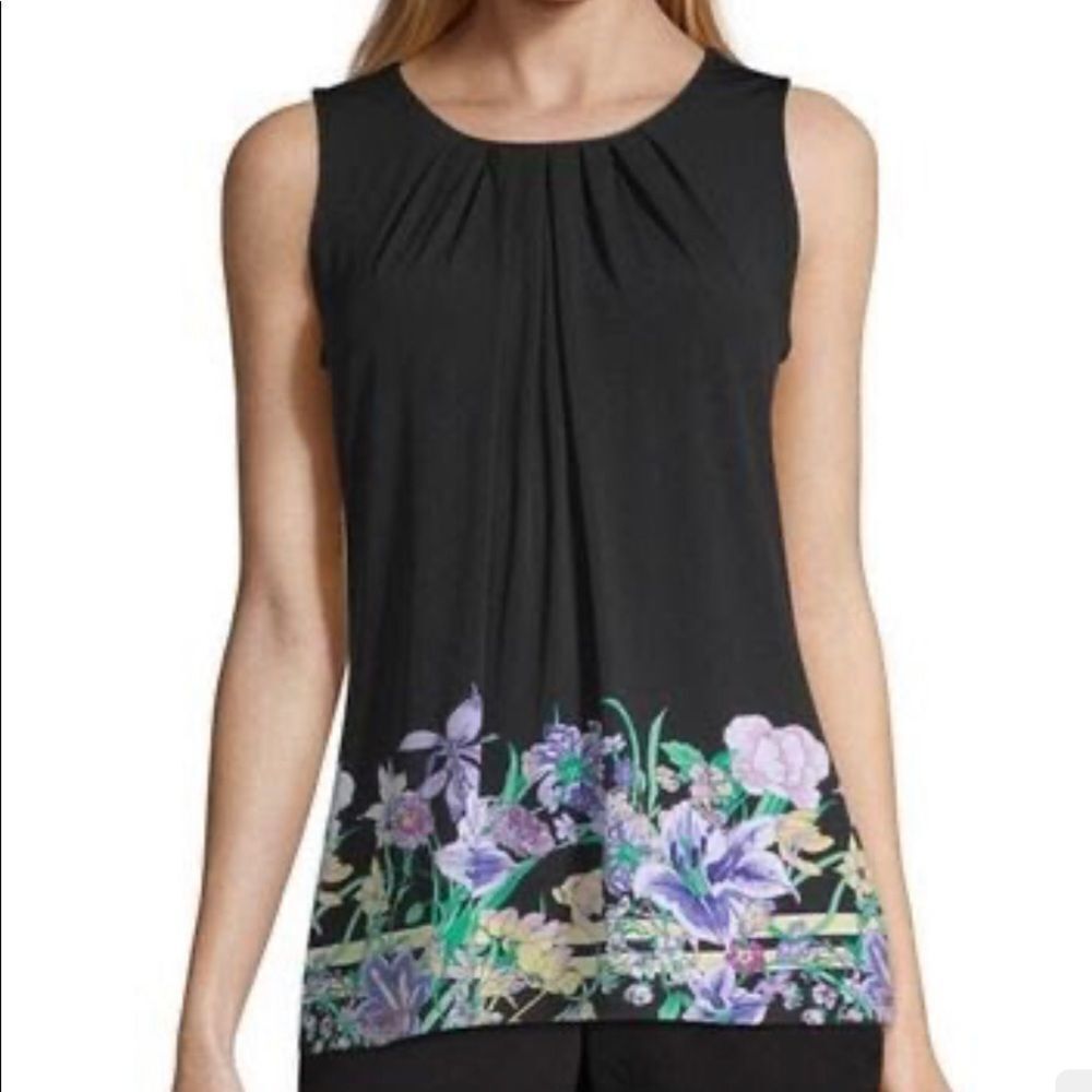 Liz Claiborne Sleeveless Pleated Neck violet border blouse  SP  new with…